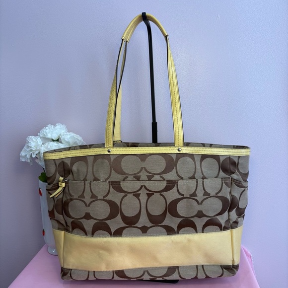 Coach 2010 Yellow Signature Diaper Bag Weekender Work Tote F13803 EUC - Picture 3 of 8